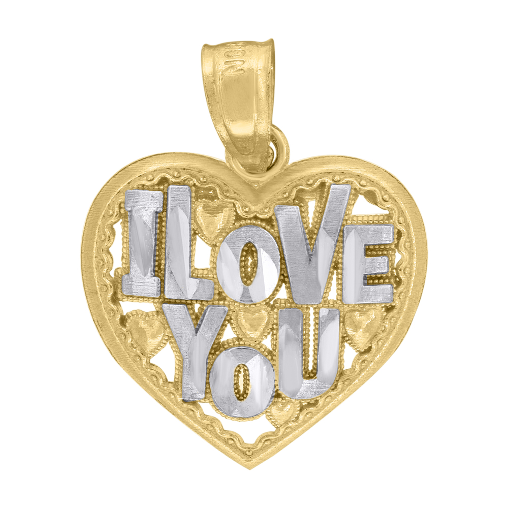 10kt 10k Gold Two-Tone Diamond-Cut Womens I Love You Heart Charm Pendant